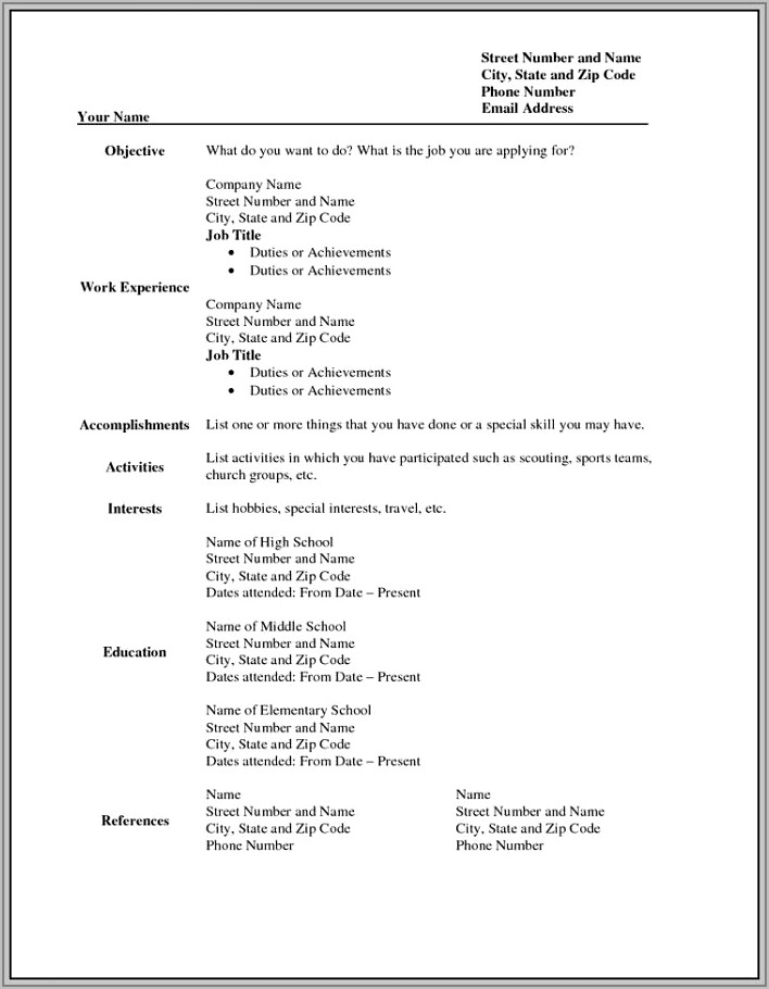 Student Resume Fill In The Blanks