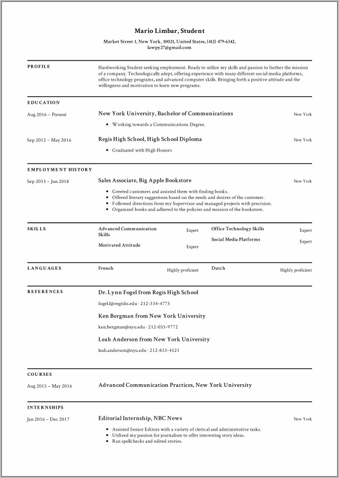 Student Resume Templates Free Download
