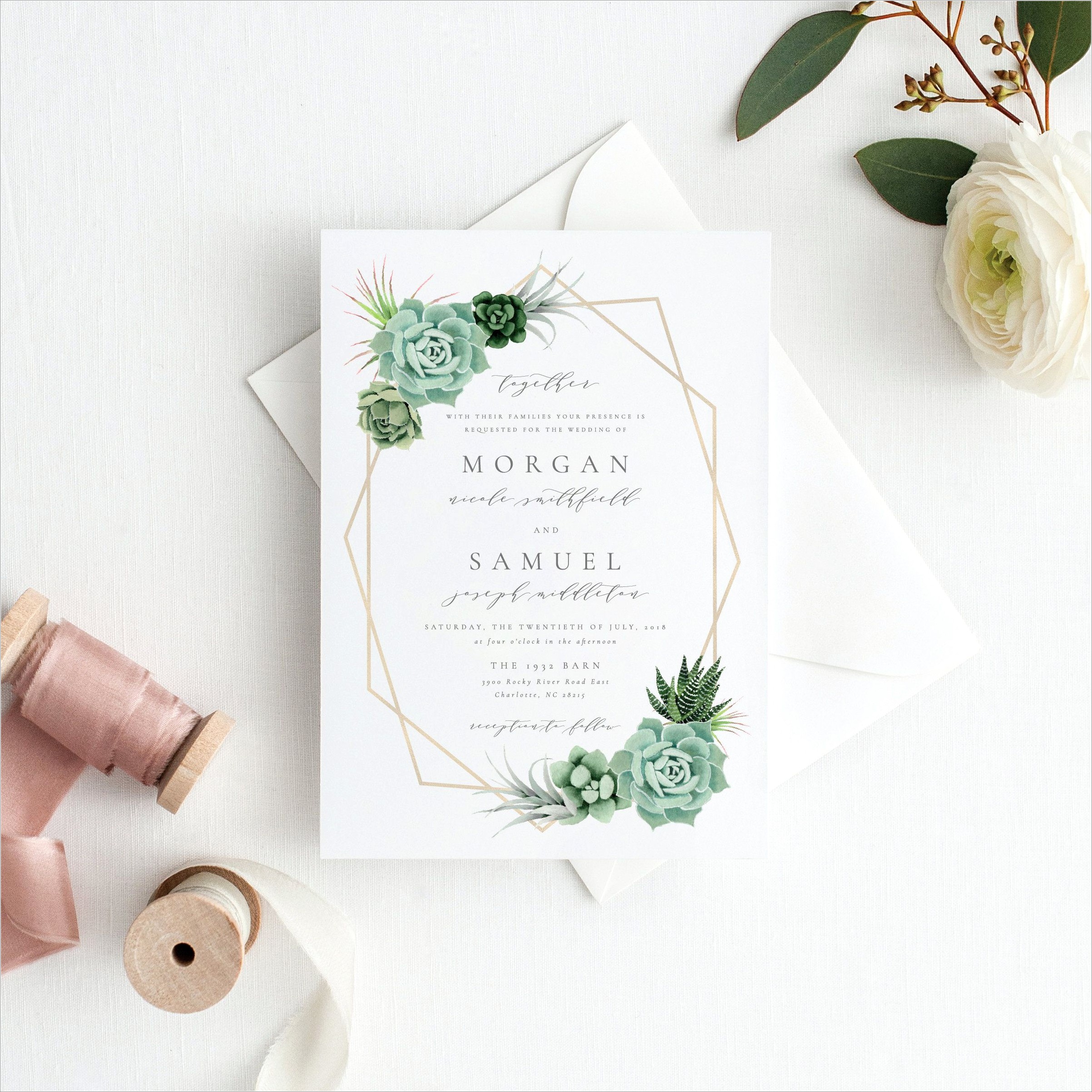 Succulent Wedding Invitation Template