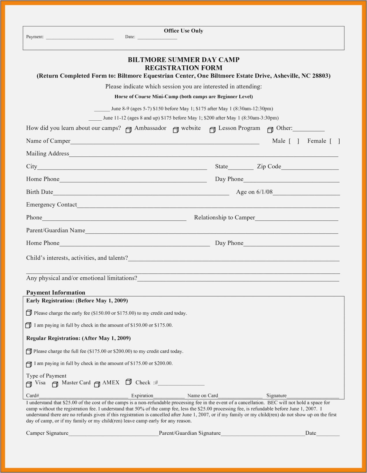 Summer Day Camp Registration Form Template