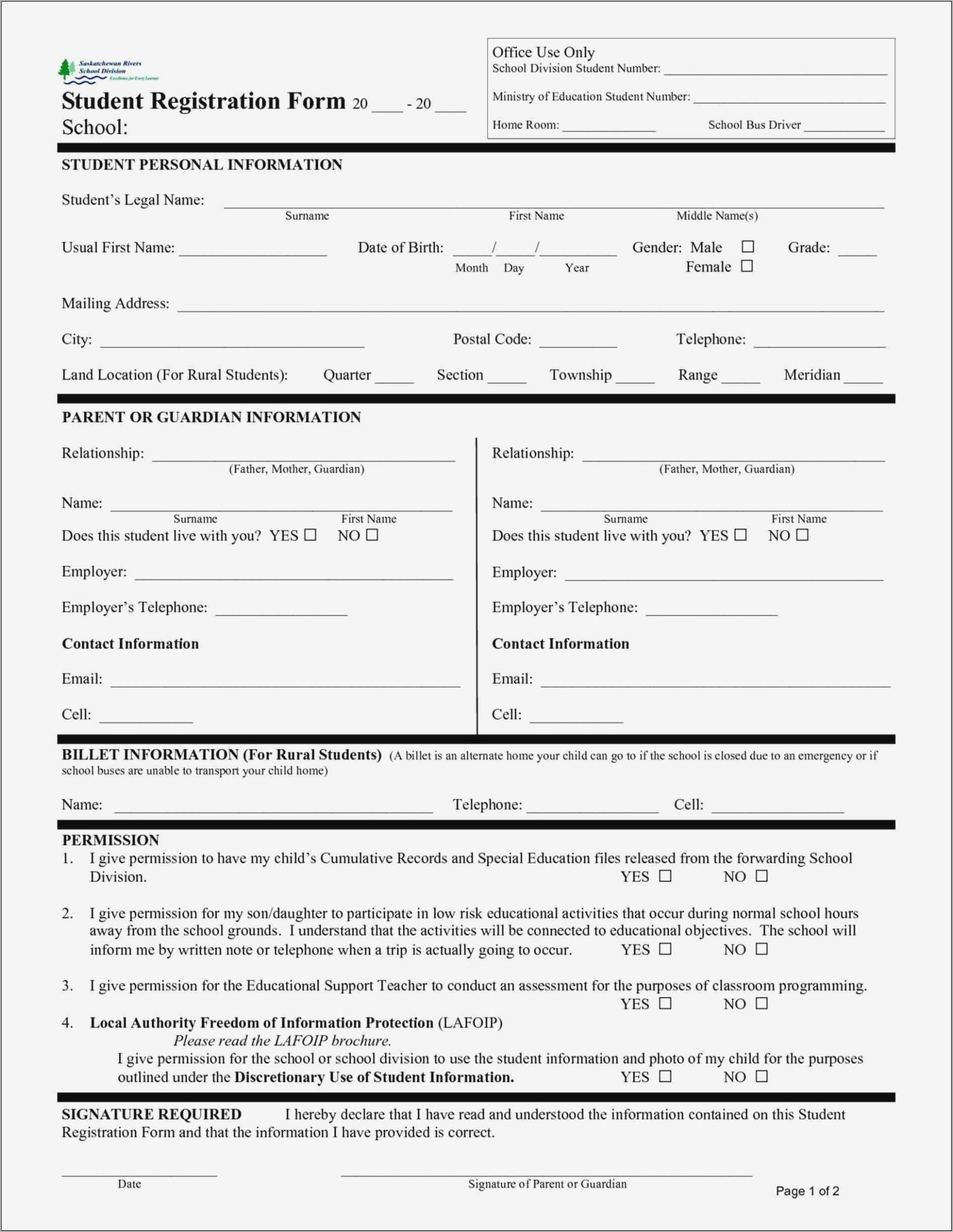 Sunday School Enrollment Form Template