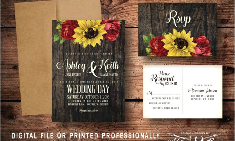 Sunflower And Rose Wedding Invitations