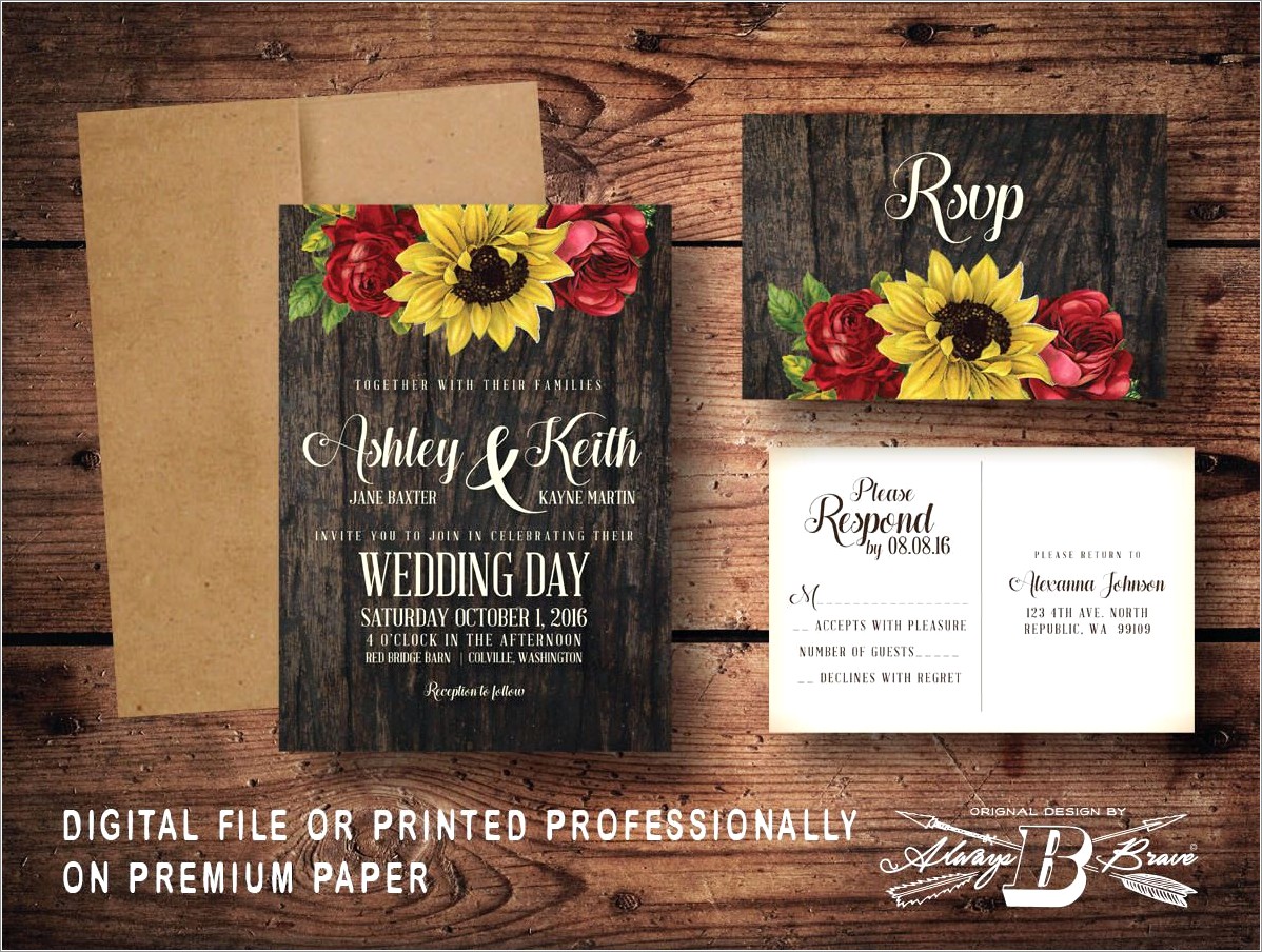 Sunflower And Rose Wedding Invitations