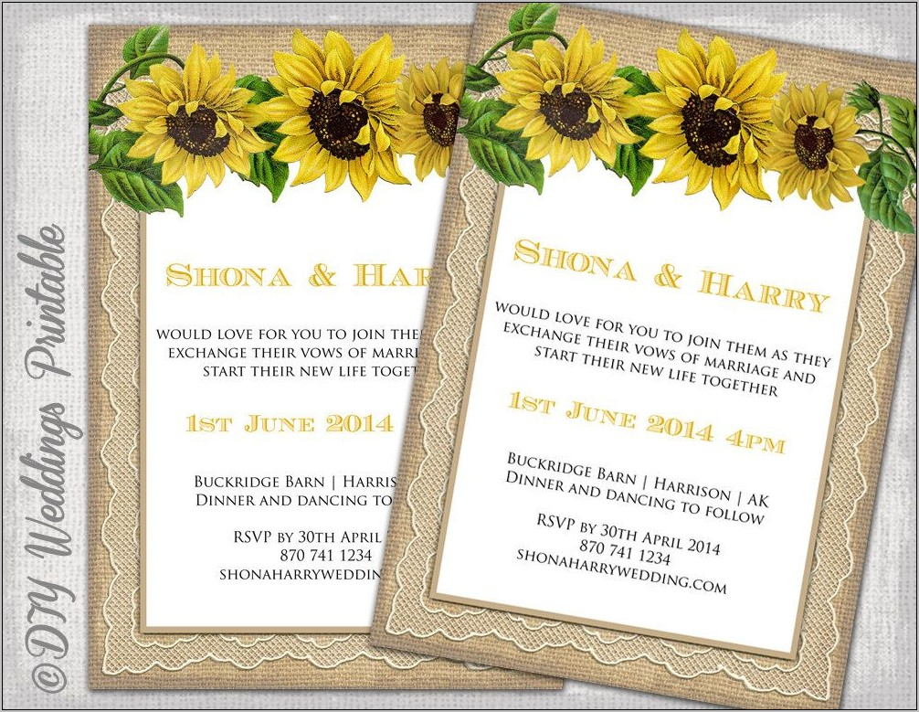 Sunflower Wedding Invitations Templates