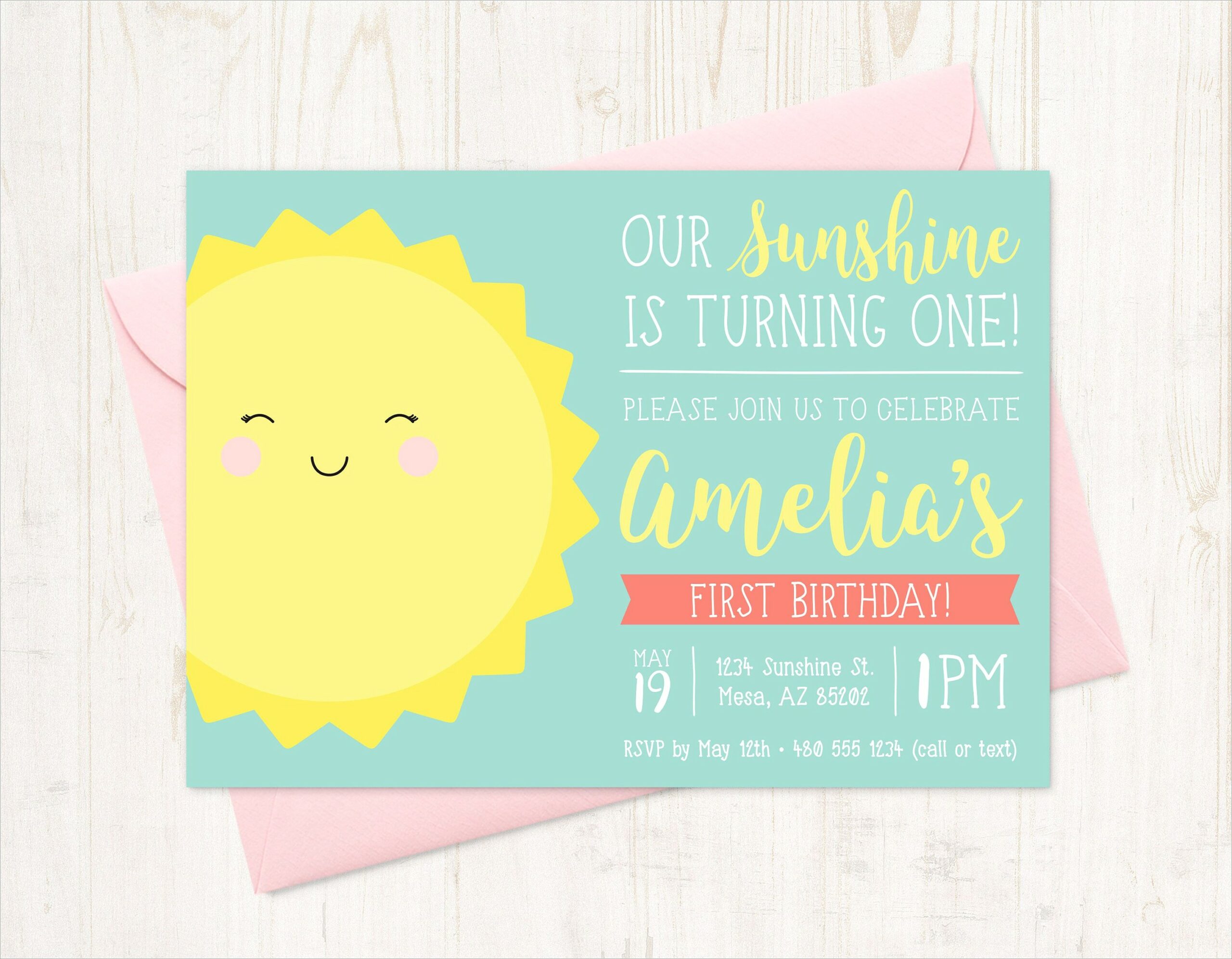 Sunshine 1st Birthday Invitations