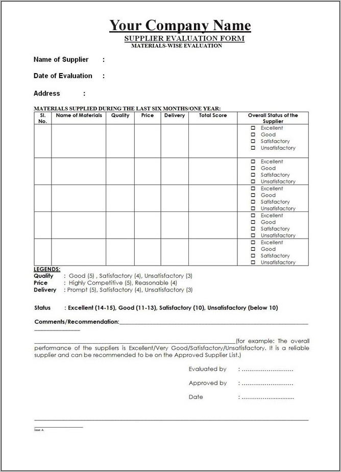 Supplier Evaluation Form Free Download