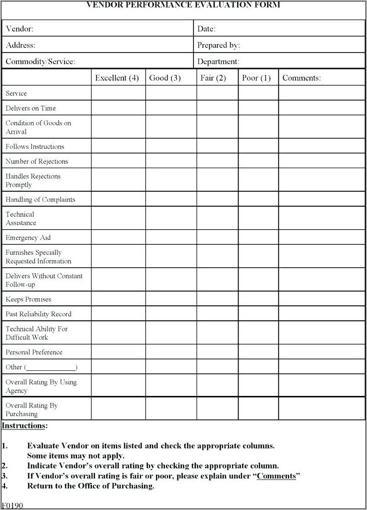Supplier Evaluation Form Samples