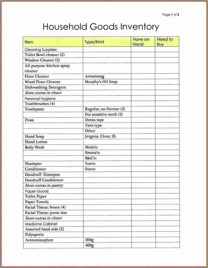 Supply Inventory Checklist Template