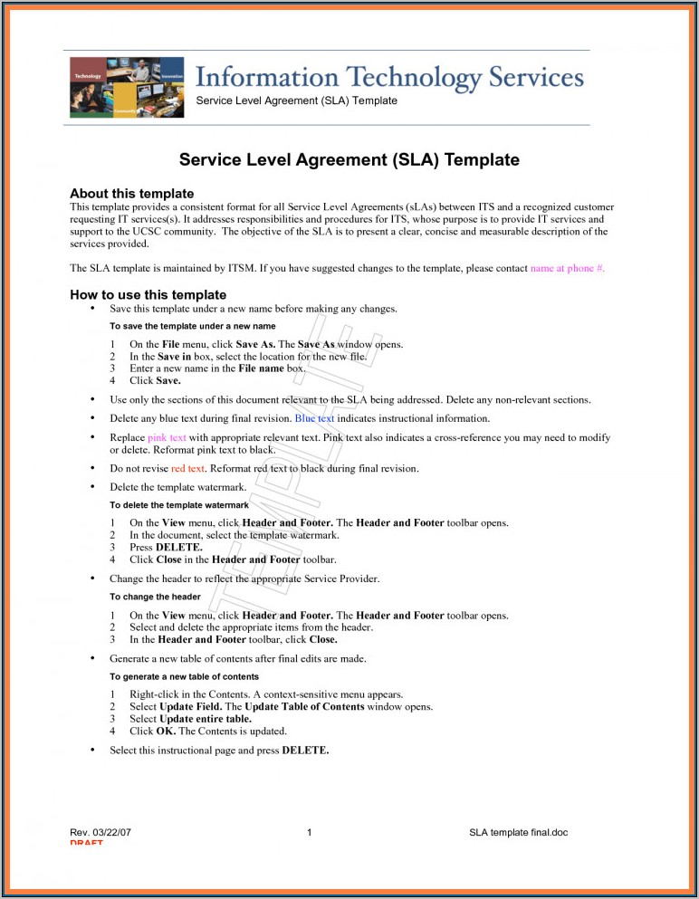 Support Service Level Agreement Template
