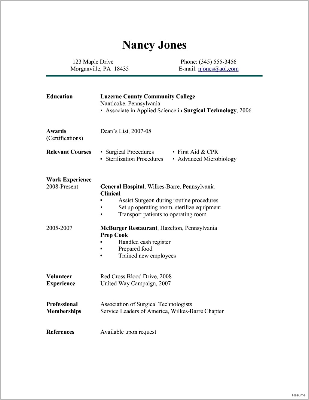 Surgical Tech Resume Example