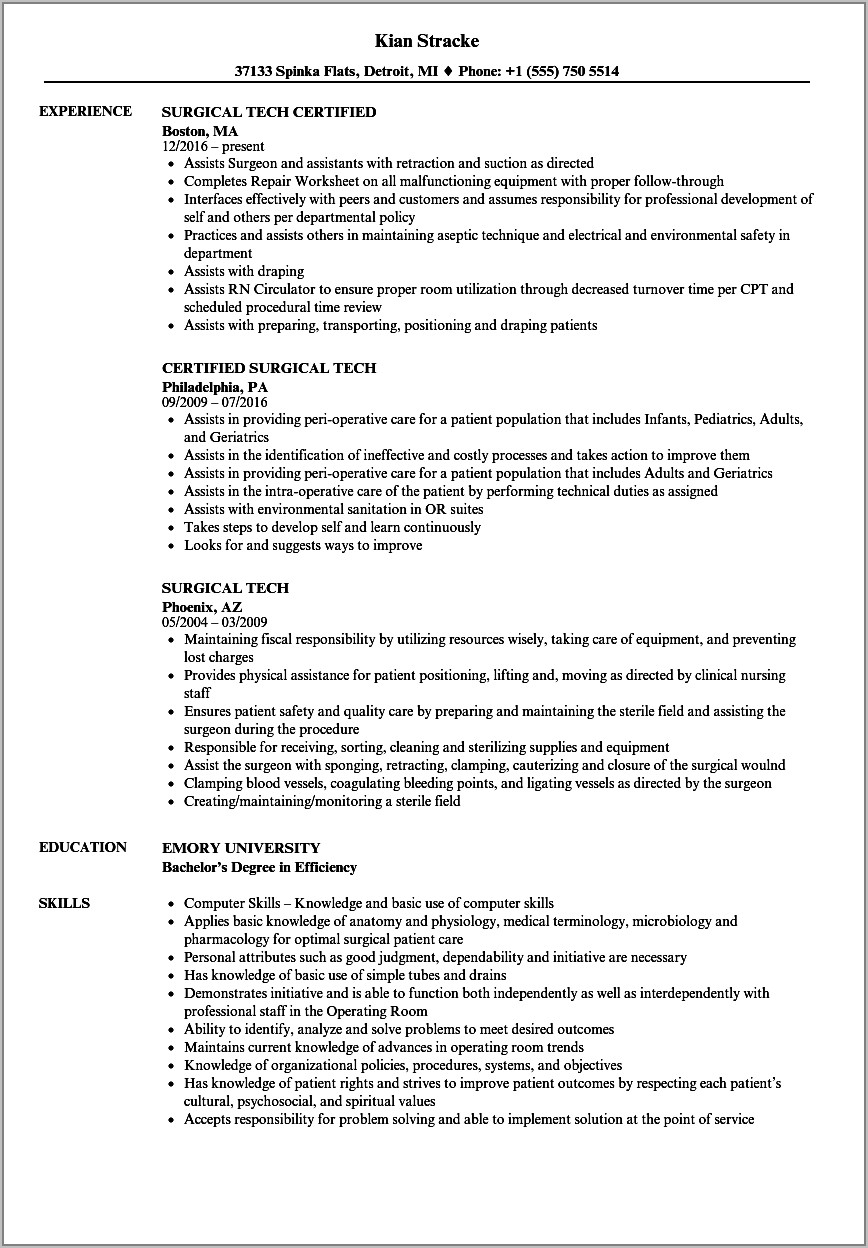 Surgical Tech Resume Examples