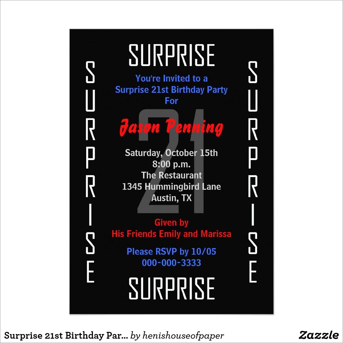 Surprise 21st Birthday Invitations