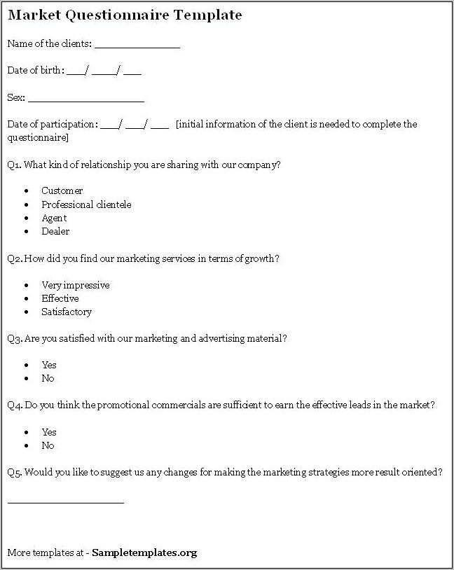 Survey Questionnaire Example Pdf