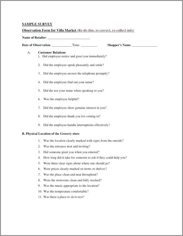 Survey Questionnaire Sample Doc
