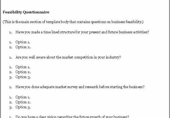 Survey Questionnaire Sample For Feasibility Study