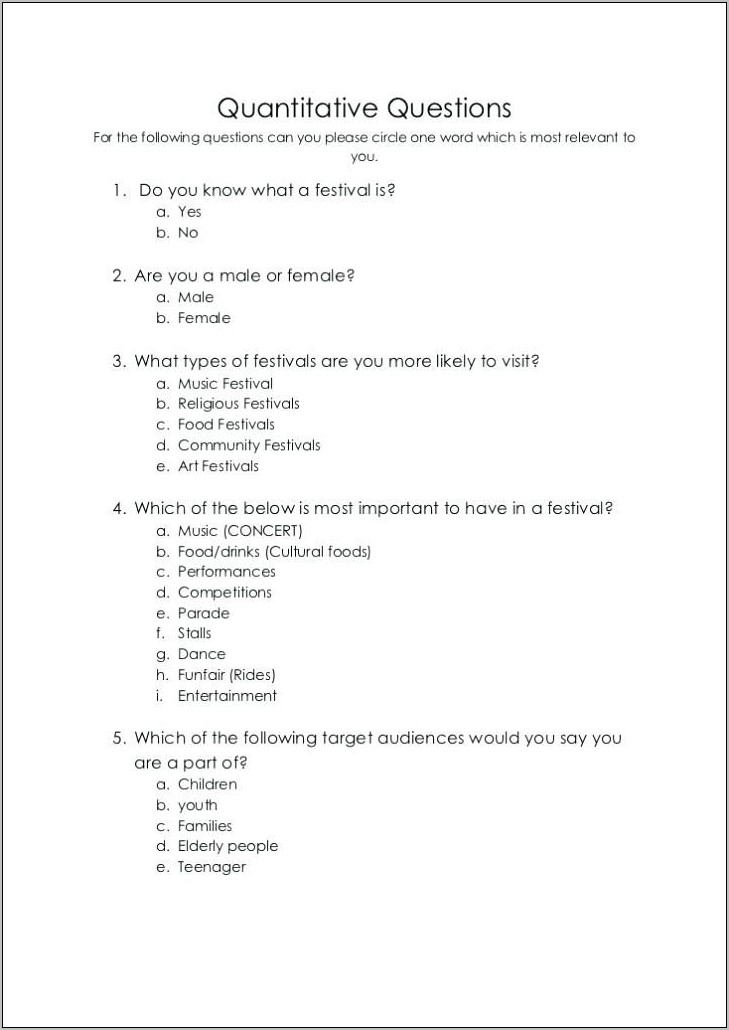 Survey Questionnaire Sample For Quantitative Research