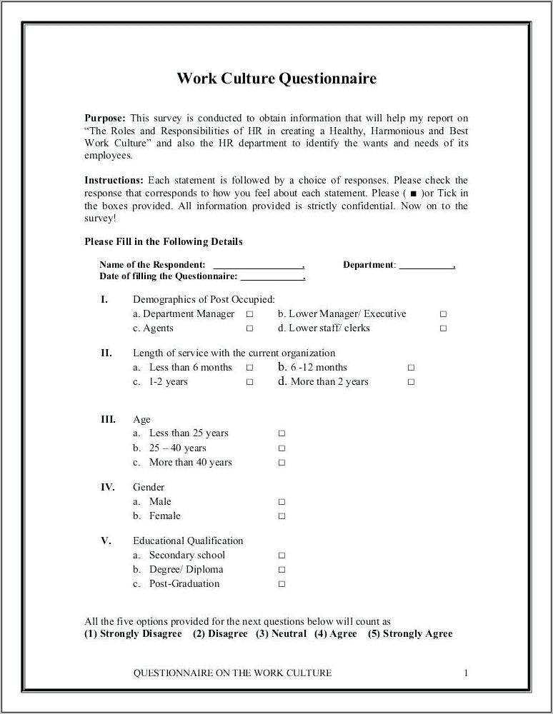 Survey Questionnaire Sample For Students