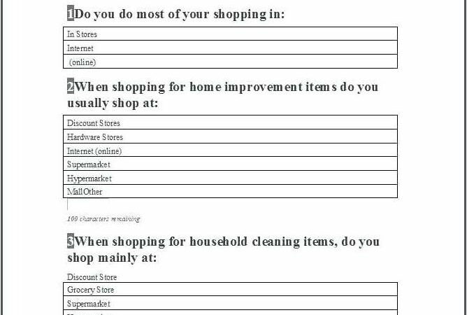 Survey Questionnaire Templates Word