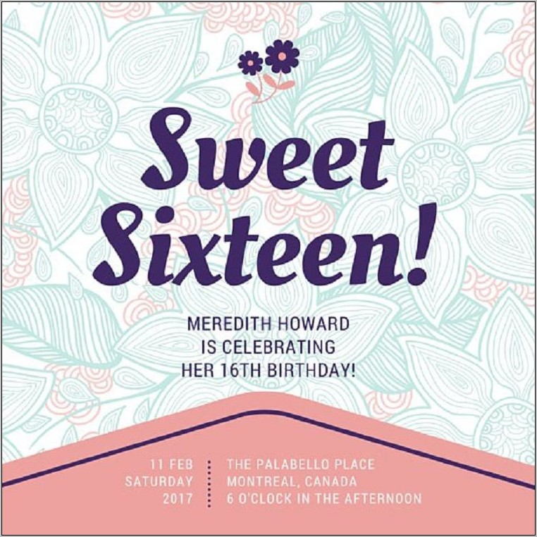 Sweet 16 Invitation Card Templates