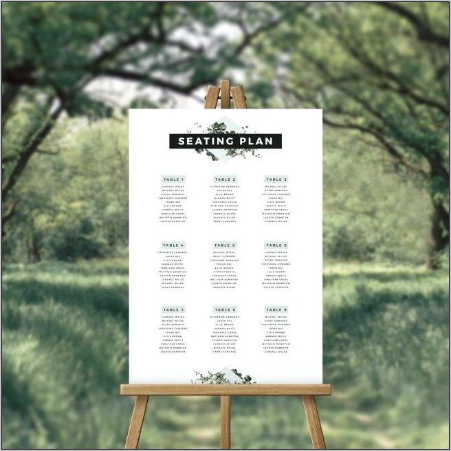 Table Seating Chart For Wedding Reception Template