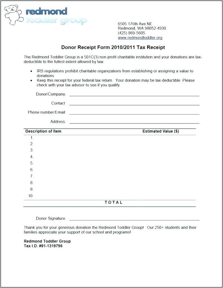 Tax Deductible Donation Form Template