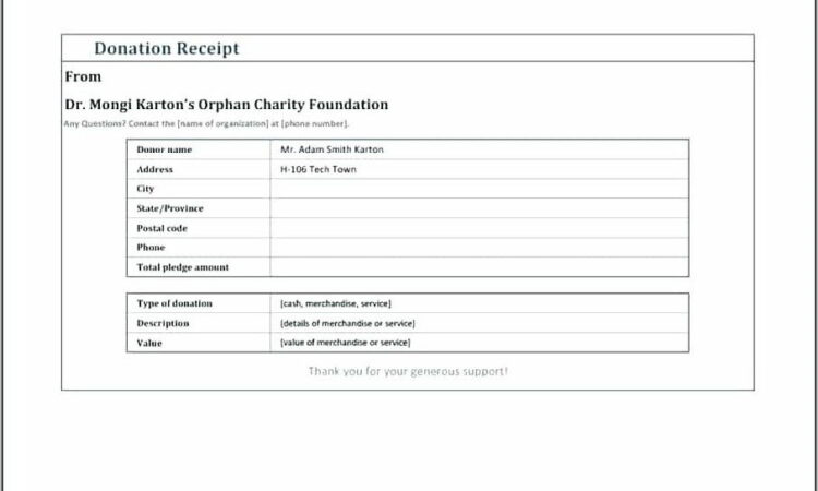 Tax Deductible Donation Receipt Template