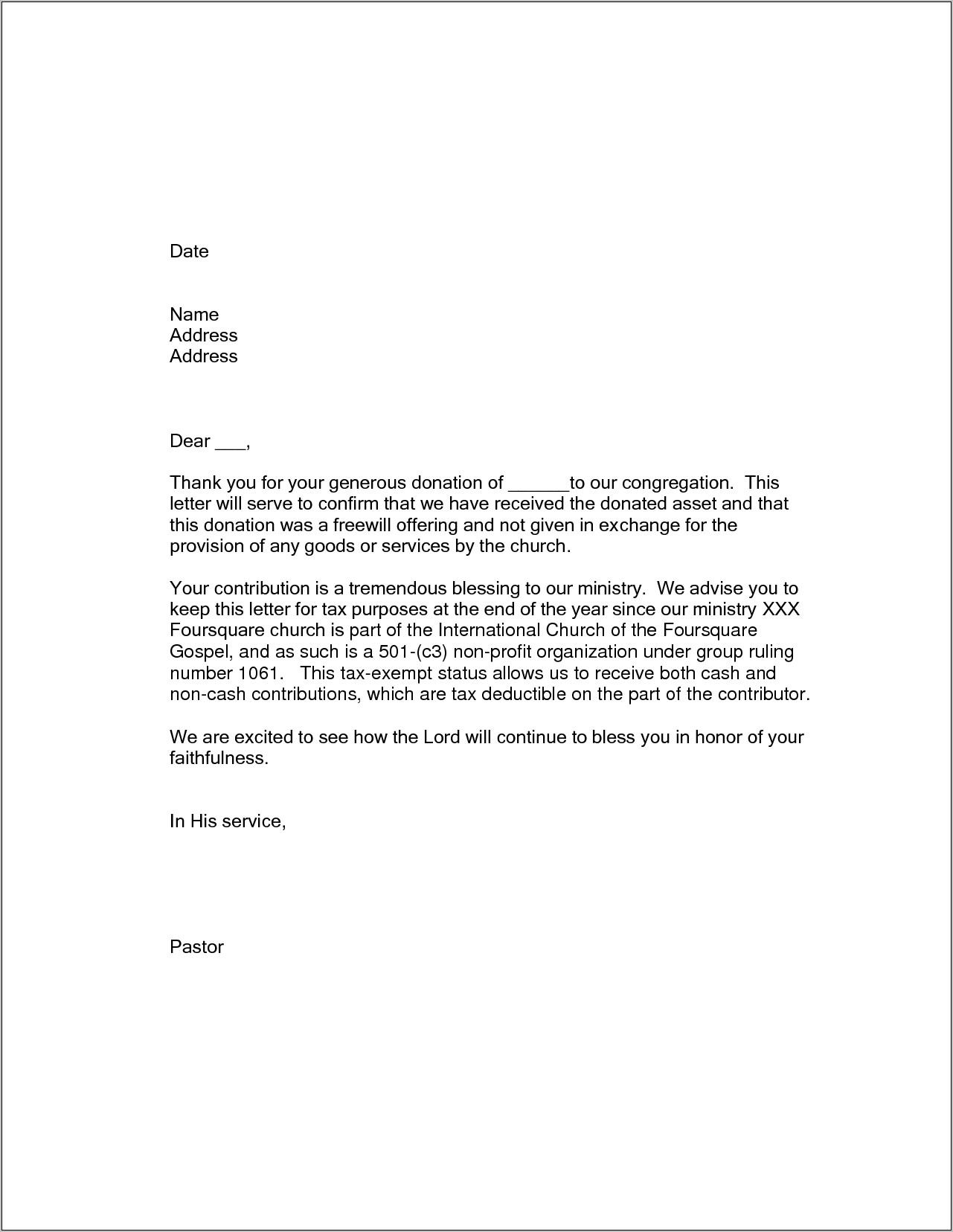 Tax Deductible Donation Thank You Letter Template