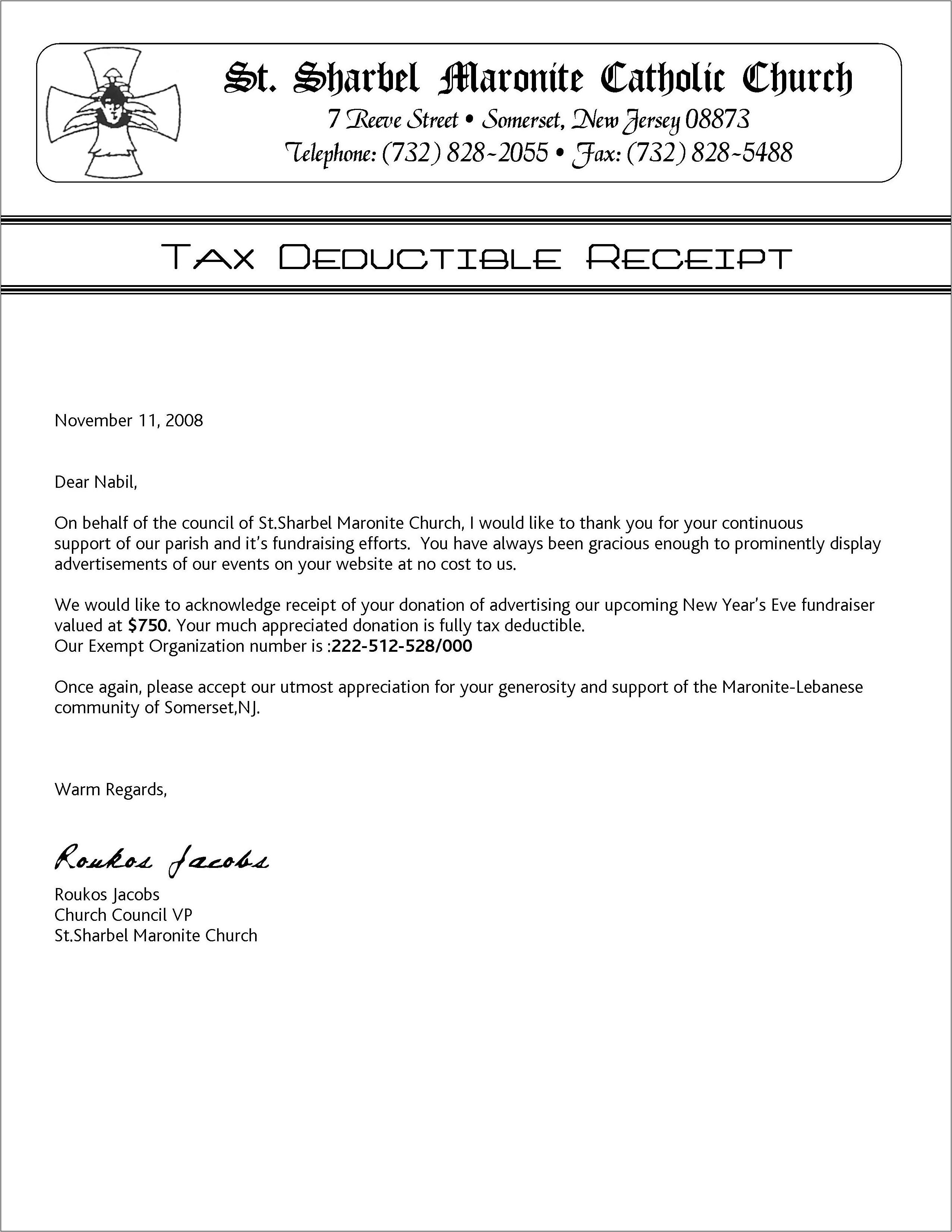 Tax Donation Letter Template