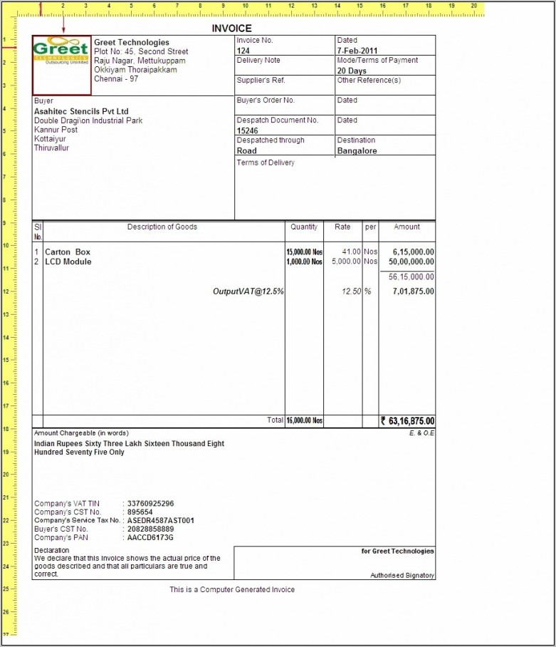 Tax Invoice Format In Word Free Download