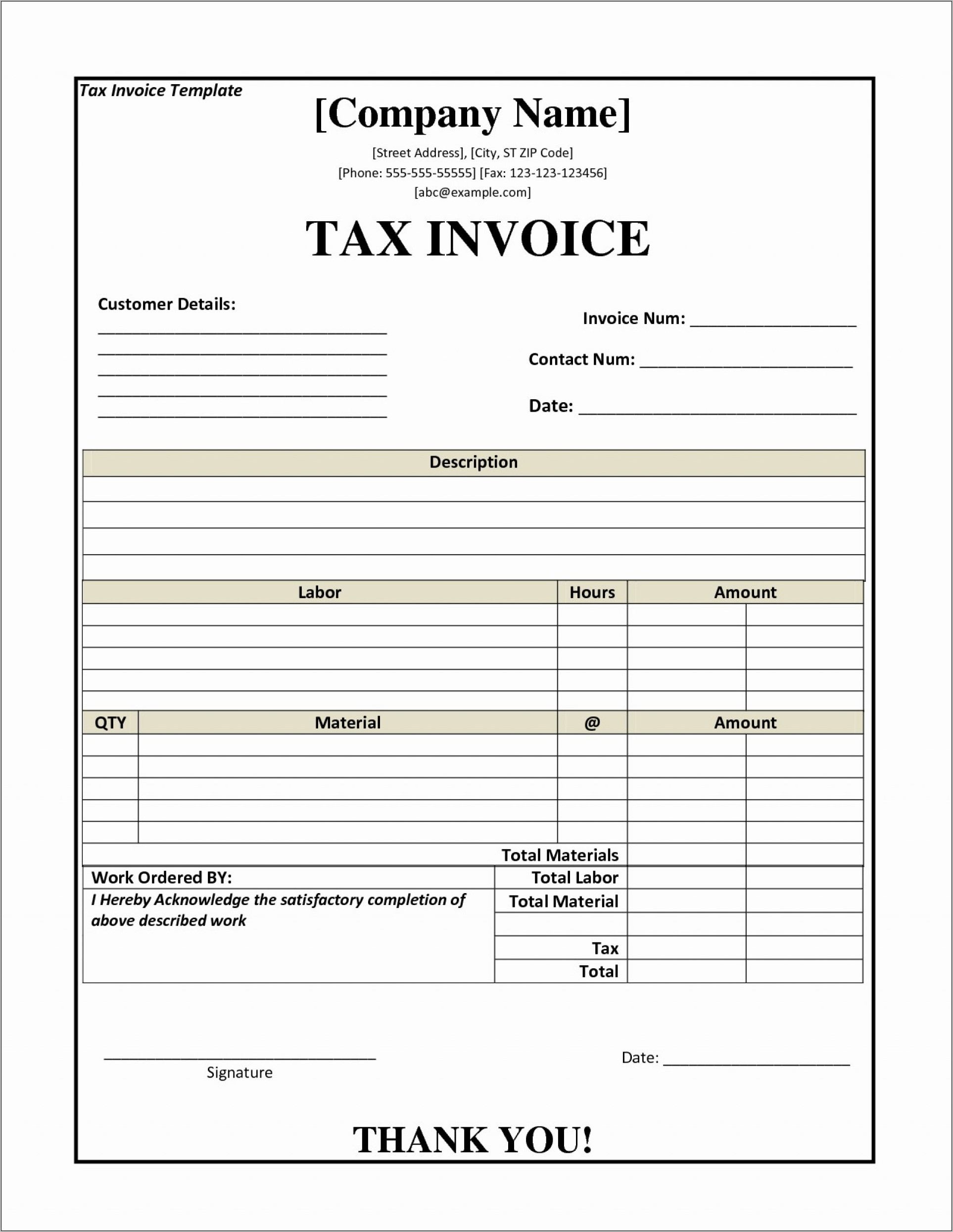Tax Invoice Format In Word Under Gst