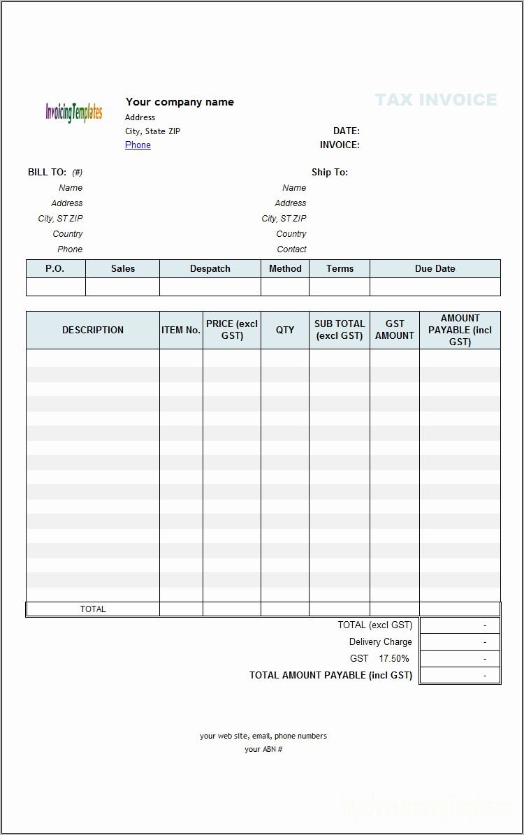 Tax Invoice Template Word Doc South Africa