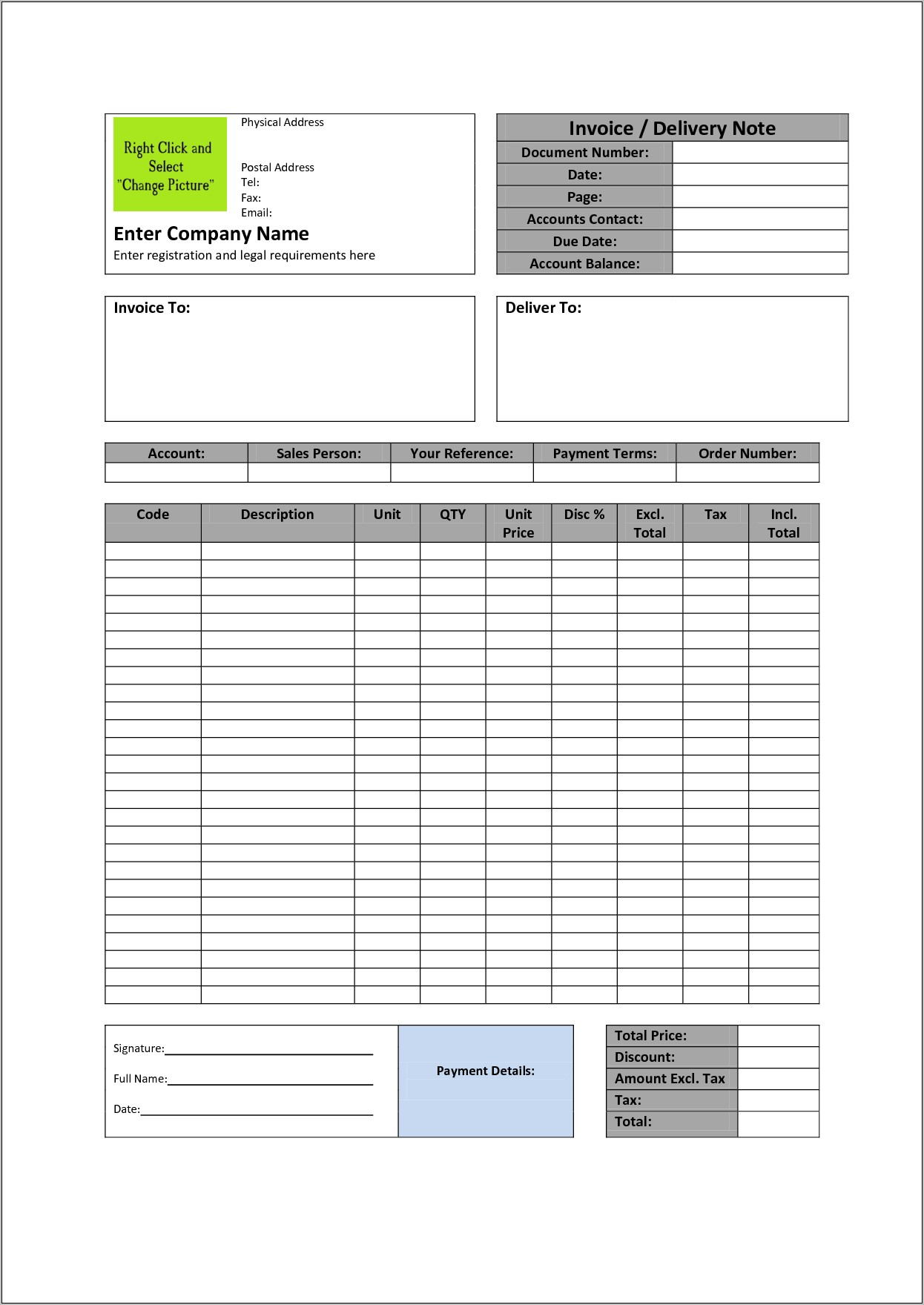 Taxi Invoice Format In Word