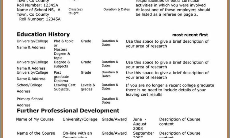 Teacher Cv Template Free