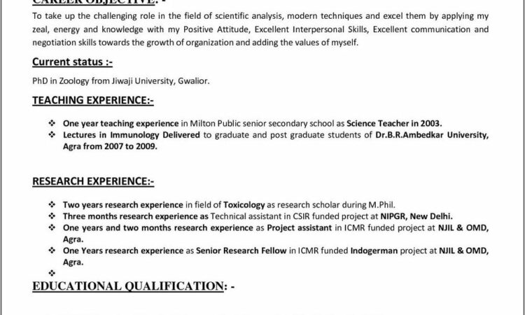 Teacher Resume Format Doc Free Download