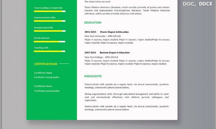 Teaching Resume Template Free Download