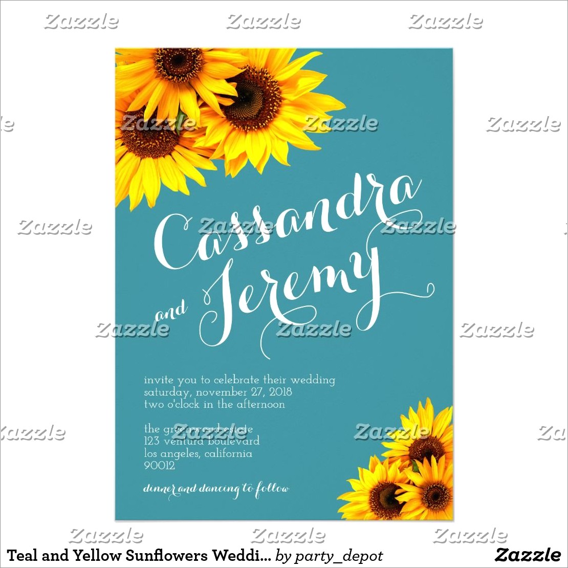 Teal And Yellow Wedding Invitations