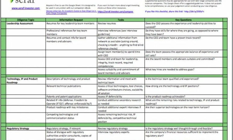 Tech Due Diligence Template