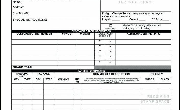 Template Bill Of Lading Short Form