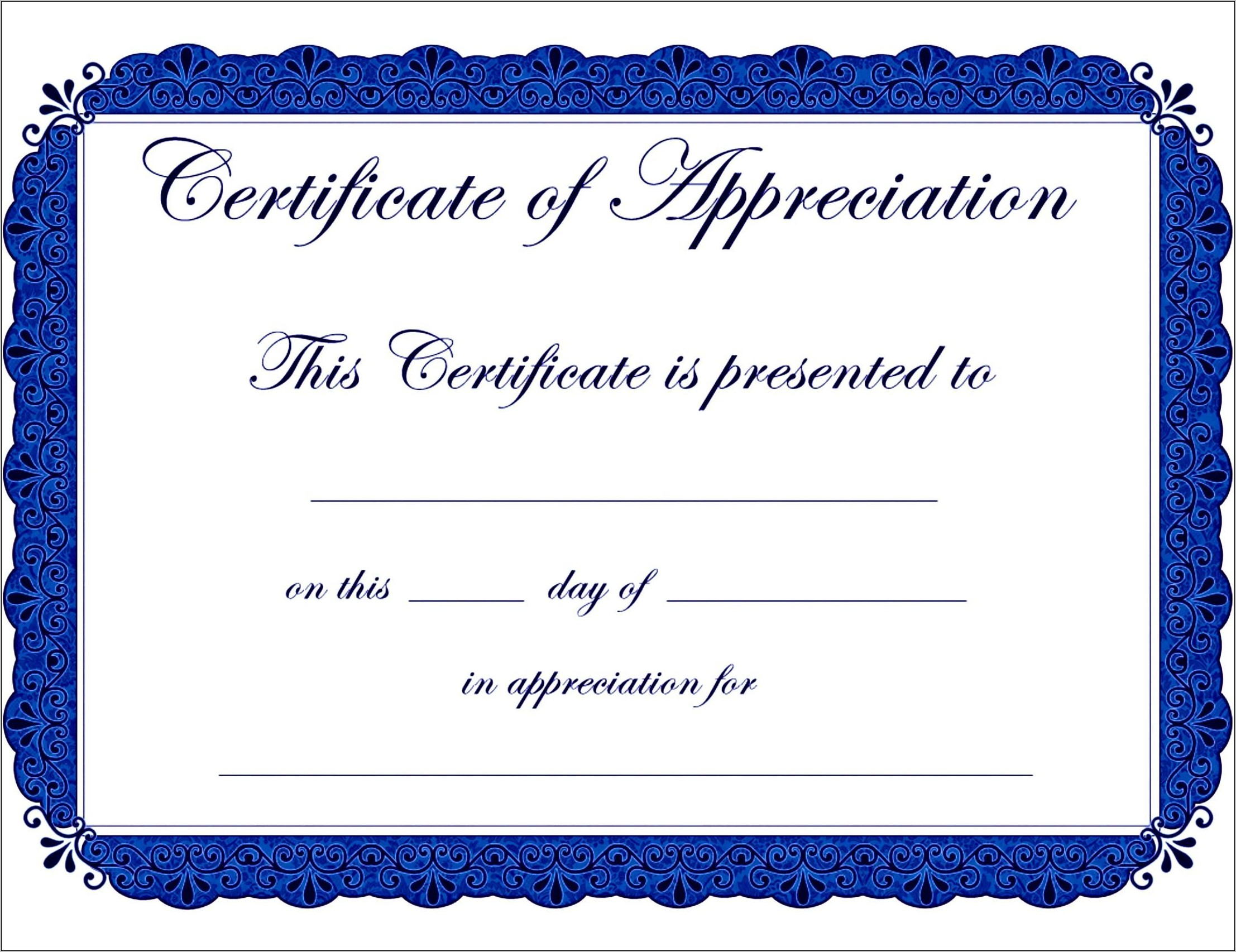 Template Certificate Of Appreciation Word