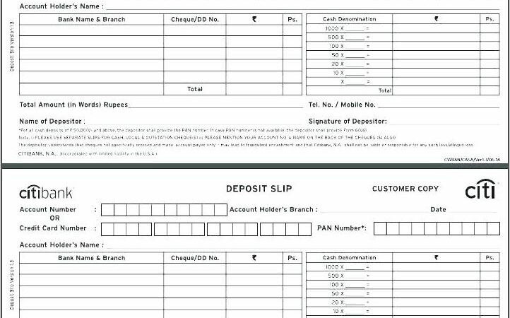 Template Checking Account Deposit Slip Word