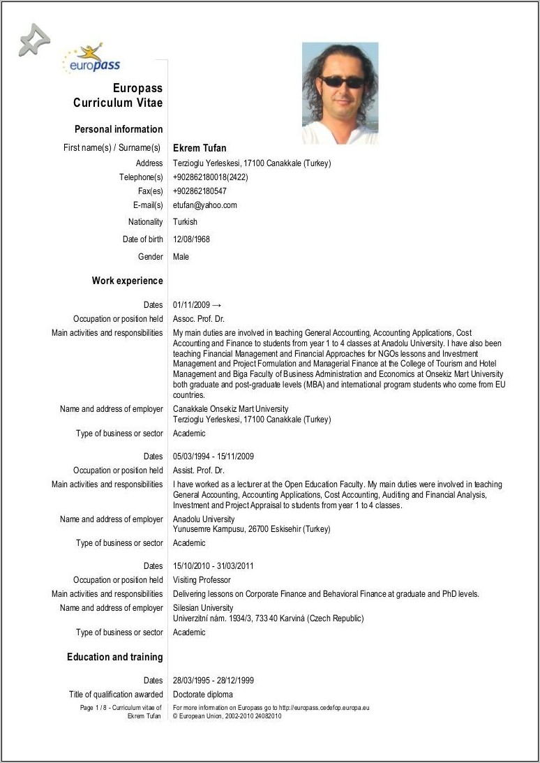 Template Curriculum Vitae Europass