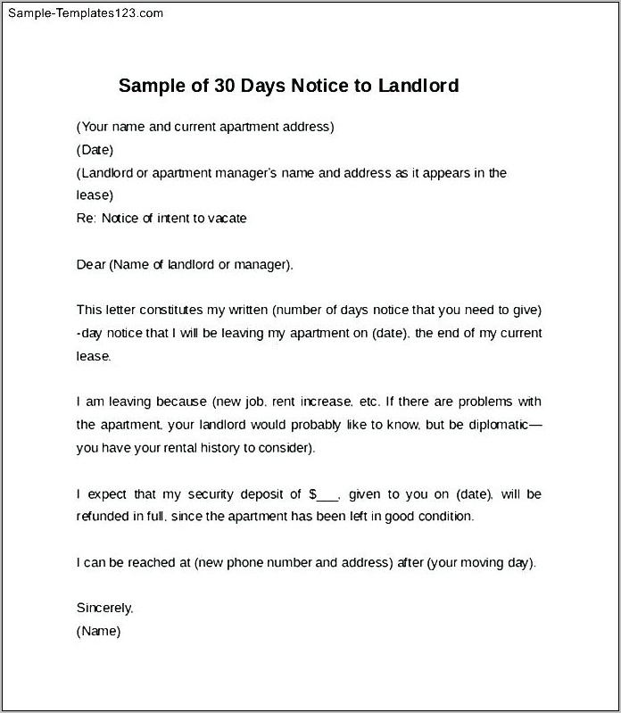 Template For 30 Days Notice To Landlord