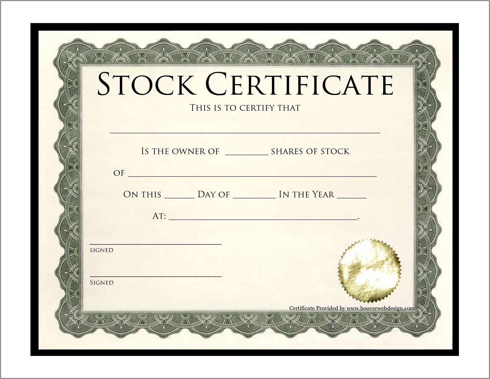 Template For A Blank Corporate Stock Certificate