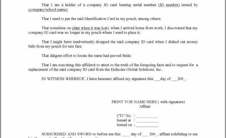 Template For Affidavit Of Loss