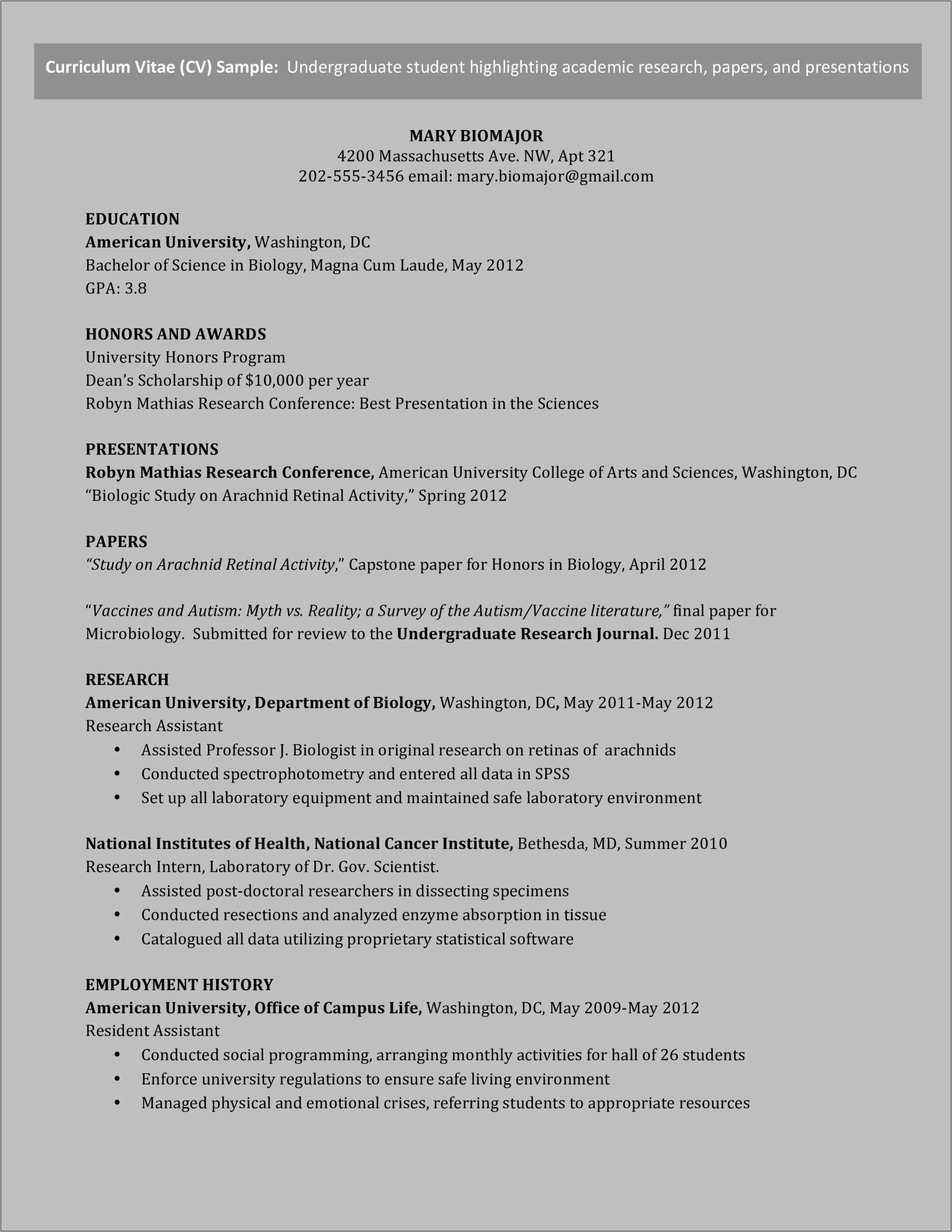 Template For Curriculum Vitae Free Download