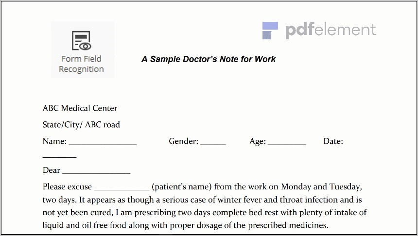 Template For Doctors Note
