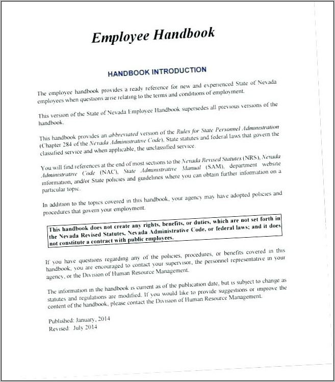 Template For Employee Handbook
