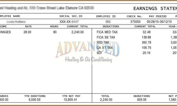 Template For Employee Pay Stub