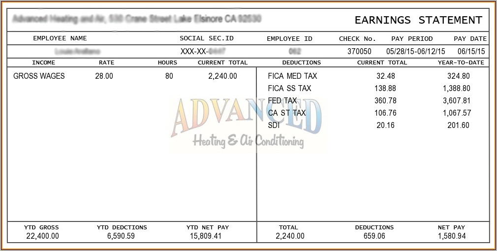 Template For Employee Pay Stub