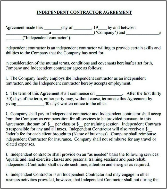 Template For Independent Contractor Agreement